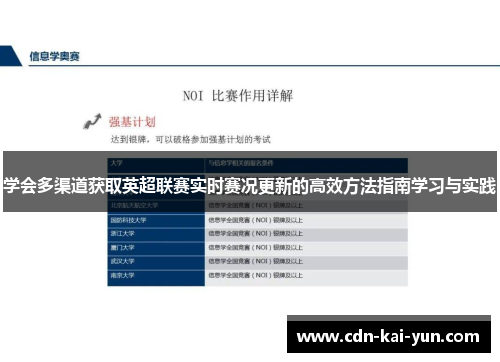 学会多渠道获取英超联赛实时赛况更新的高效方法指南学习与实践