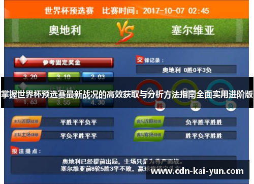 掌握世界杯预选赛最新战况的高效获取与分析方法指南全面实用进阶版